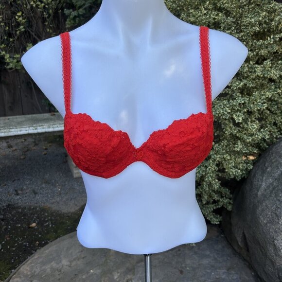 Oscar de la Renta Red Lace Lightly Padded Underwire Bra Size 34A - Picture 2 of 9